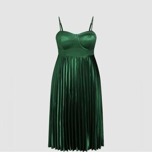 Satin Pleated Midi Dress